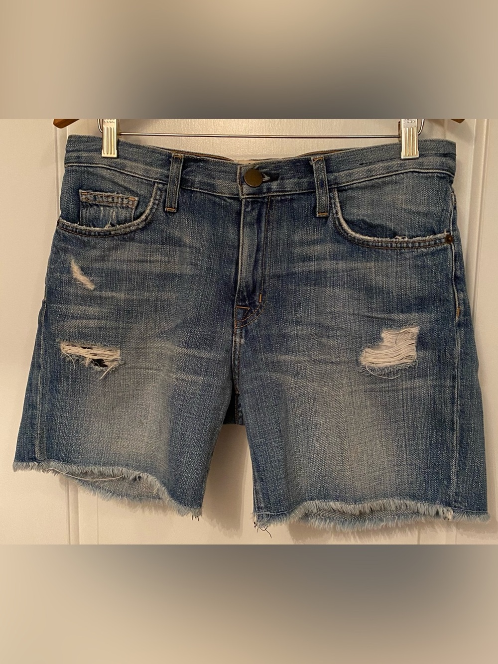 CURRENT/ELLIOTT THE BOYFRIEND ROLL SHORTS BLUE DENIM JEAN DISTRESSED SIZE 27